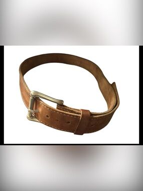 Source Unknown Brown Leather Belt with Metal Buckle
